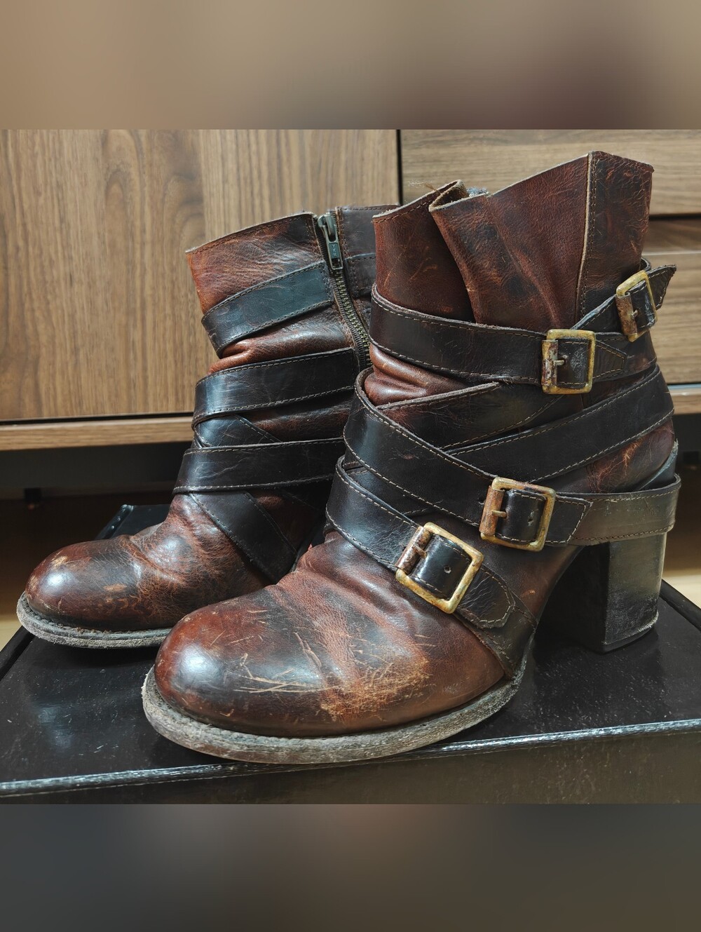 Freebird Brown Leather Hustl Buckles Ankle Boots
